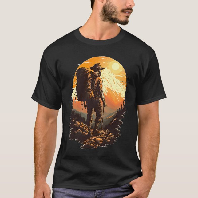 Hiking pilgrims camping mountains forest nature ha T-Shirt (Front)