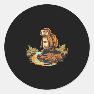 Hiking river otter backpacking outdoor animal  classic round sticker
