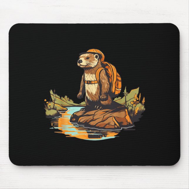 Hiking river otter backpacking outdoor animal  mouse pad (Front)
