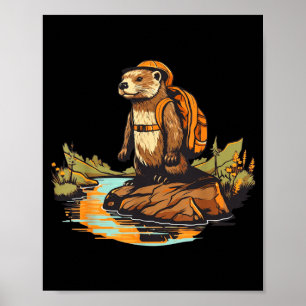 Hiking river otter backpacking outdoor animal poster