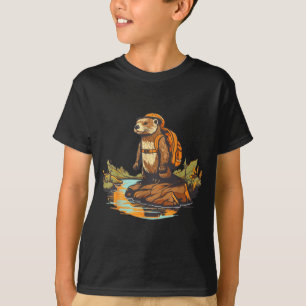 Hiking river otter backpacking outdoor animal  T-Shirt