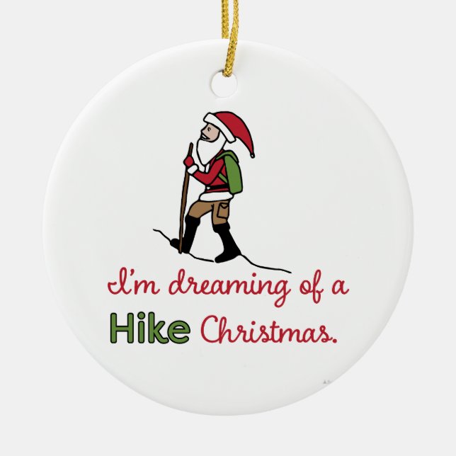 Hiking Santa Ceramic Tree Decoration (Front)