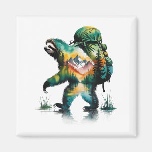 Hiking Sloth Backpacking Mountain Wildlife Waterco Magnet
