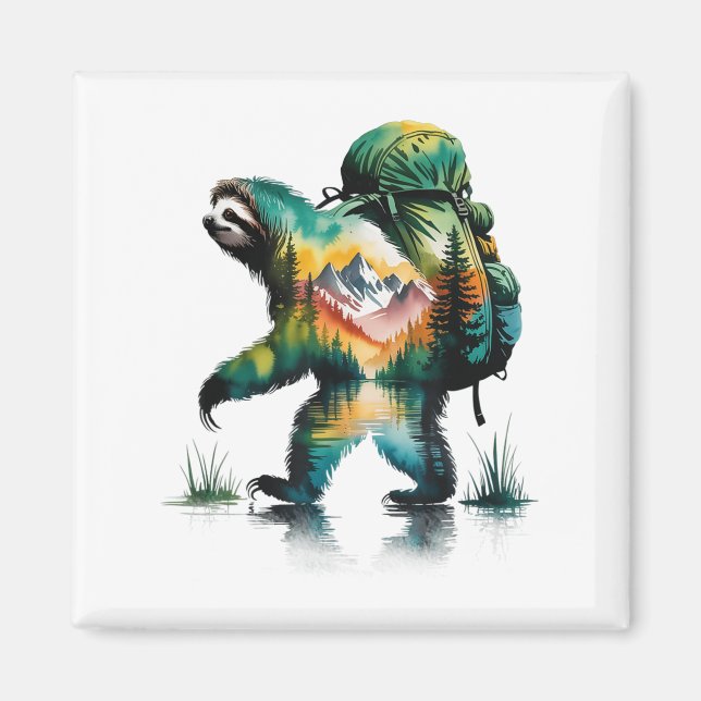 Hiking Sloth Backpacking Mountain Wildlife Waterco Magnet (Front)