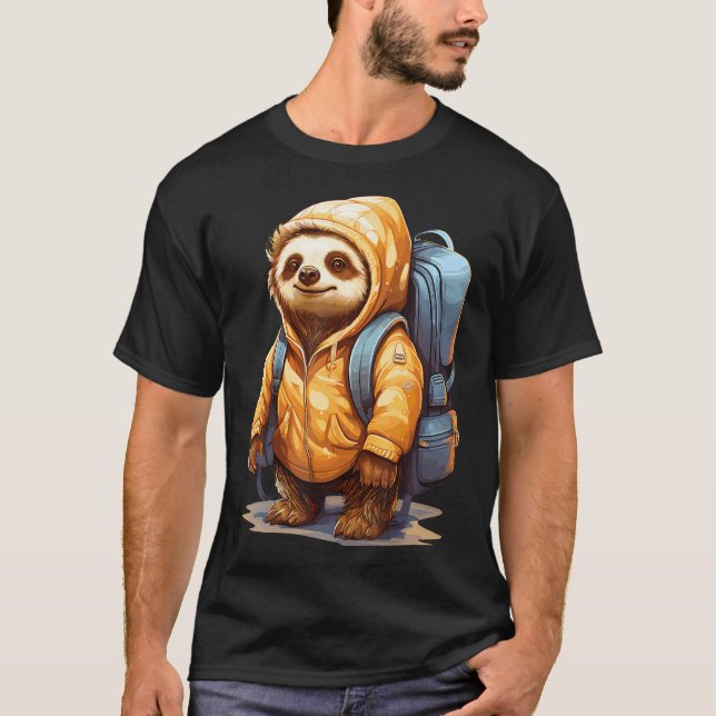 Hiking Sloth Landscape T-Shirt (Front)