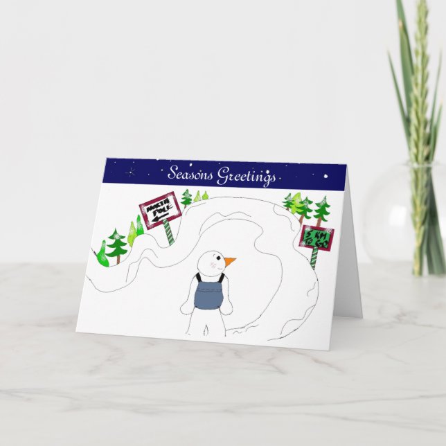 Hiking Snowman Holiday Card (Front)