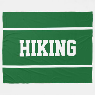 HIKING Sporty White Text Stripes On Forest Green Fleece Blanket