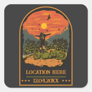 Hiking squad matching family camping trip retro square sticker
