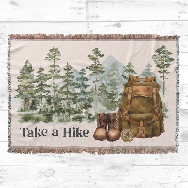 Hiking to Mountain Outdoor Nature Throw Blanket (Close up on floor)
