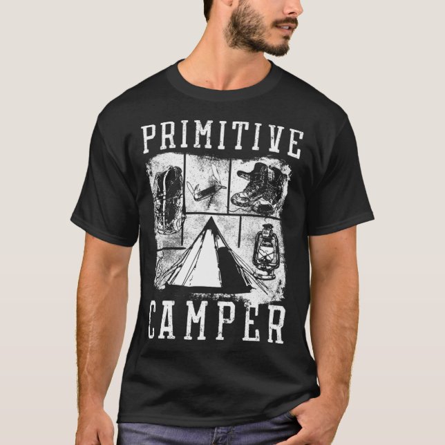 Hiking Tools Retro Camping Primitive Camper T-Shirt (Front)