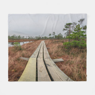 Hiking trail in swamp fleece blanket