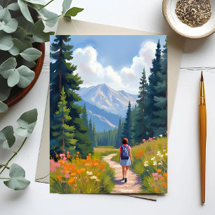 Hiking Trail Mountain Nature Landscape Watercolor Postcard