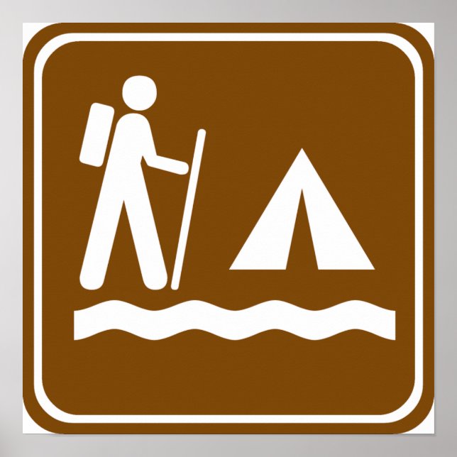 Hiking Trail with Lakeside Camping Highway Sign (Front)