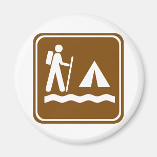 Hiking Trail with Lakeside Camping Highway Sign Magnet