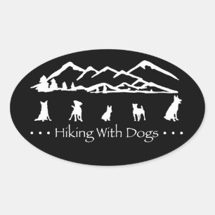 Hiking With Dogs Oval Sticker-Black Sticker
