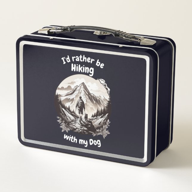Hiking with my dog Metal Lunchbox (Back)