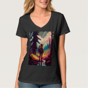 Hiking Woman mountains sunset hiker retro 70s vint T-Shirt