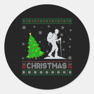 Hiking Xmas Tree Lighting Ugly Christmas Sweater Classic Round Sticker