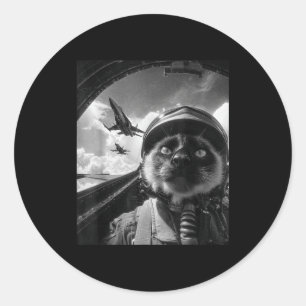 Hilarious Airplane Cat Jet Pilot Selfie Siamese Fi Classic Round Sticker