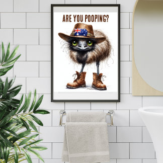 Hilarious Australian Emu Natural Brown Bathroom Poster