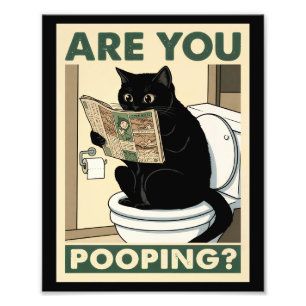 Hilarious Cat Reading Paper in Bathroom Photo Print