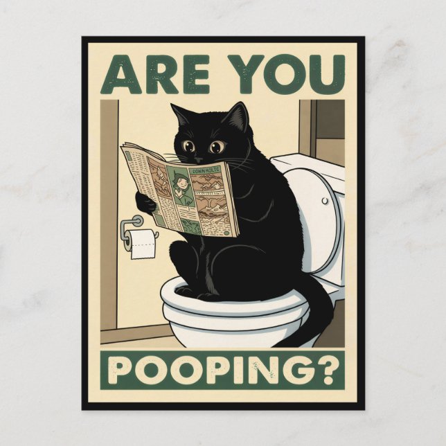 Hilarious Cat Reading Paper in Bathroom Postcard (Front)