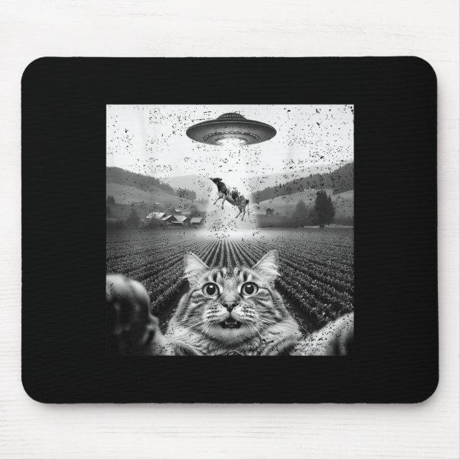 Hilarious Cat Selfie Ufo Cow Abduction Alien Meme  Mouse Pad (Front)