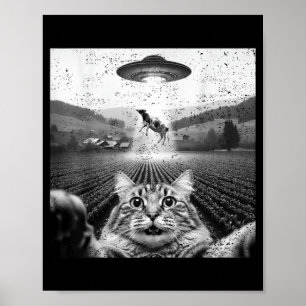 Hilarious Cat Selfie Ufo Cow Abduction Alien Meme  Poster