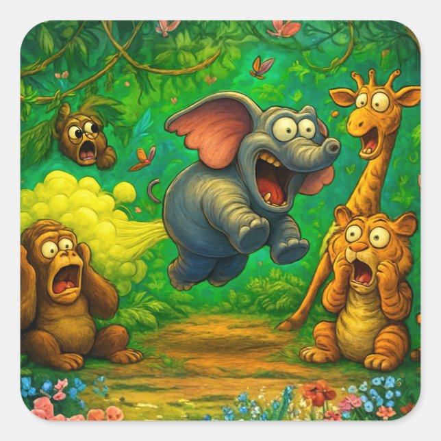 Hilarious Elephant Toot Cartoon Square Sticker (Front)
