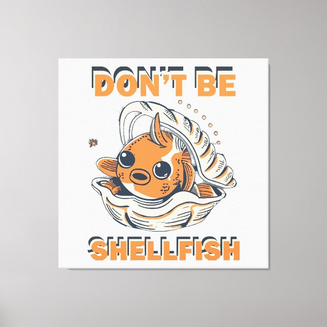 Hilarious Fish in a Shell Art Canvas Print (Front)