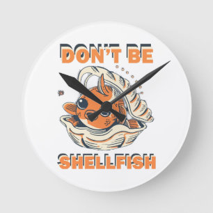Hilarious Fish in a Shell Art Round Clock