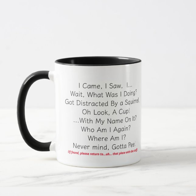 Hilarious Forgetful, Distracted Mind Humour Mug (Left)