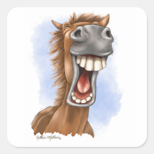Hilarious Laughing Horse Cartoon Square Sticker