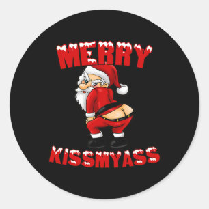Hilarious Merry Kissmy Christmas Santa Classic Round Sticker