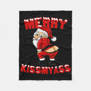 Hilarious Merry Kissmy Christmas Santa  Fleece Blanket