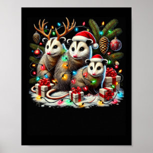 Hilarious Opossums In Christmas Lights Holiday Pos Poster