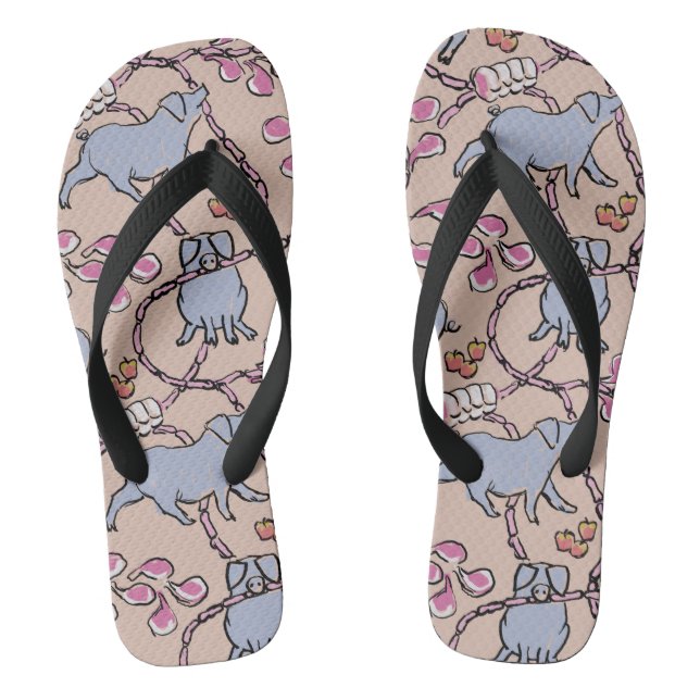 Hilarious pattern Chinese Pig Year Old Pink Men FF Jandals (Footbed)