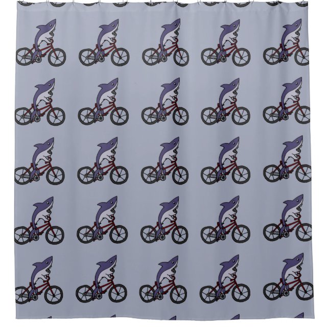 Hilarious Shark Riding Bicycle Art Shower Curtain (Front)