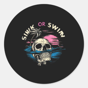 Hilarious Tropical Sunset Skull Sink Ocean Swim Classic Round Sticker