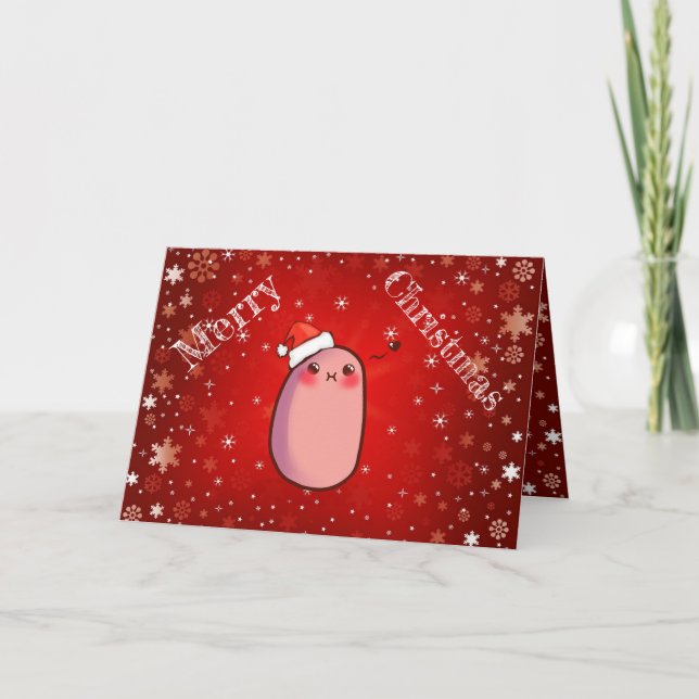 Hilarious Xmas Kawaii Potat with Hat Emoji Holiday Card (Front)