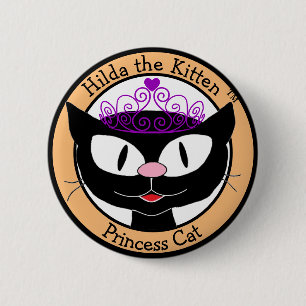 Hilda the Kitten™ Princess Cat (Black Cartoon Ca 6 Cm Round Badge