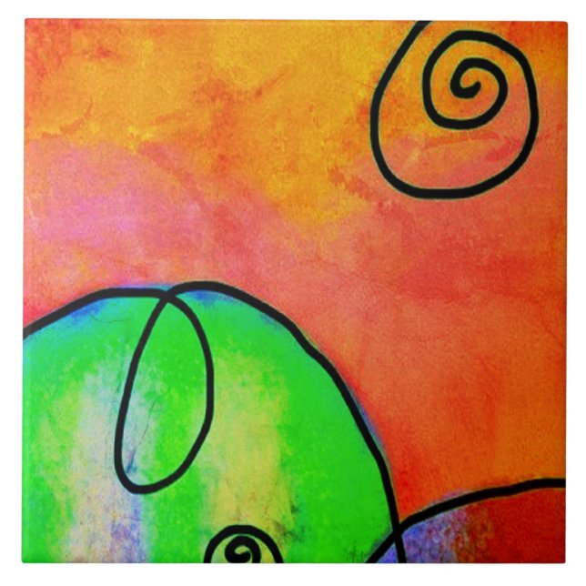 Hill Colourful Abstract Digital Painting Tile (Front)