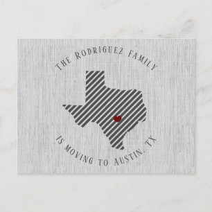 Hill Country Grey Linen and Heart Texas Moving Announcement Postcard