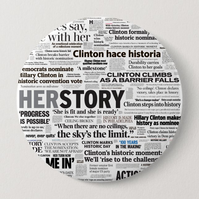 Hillary 2016 Historic Headline Button (Front)
