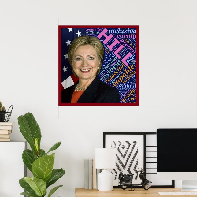 Hillary Clinton Pres, Flag & Caring Words Poster (Home Office)