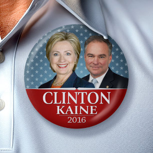 Hillary Clinton & Tim Kaine Jugate Photo Stars 7.5 Cm Round Badge