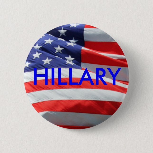Hillary Running for President American Flag Button (Front)