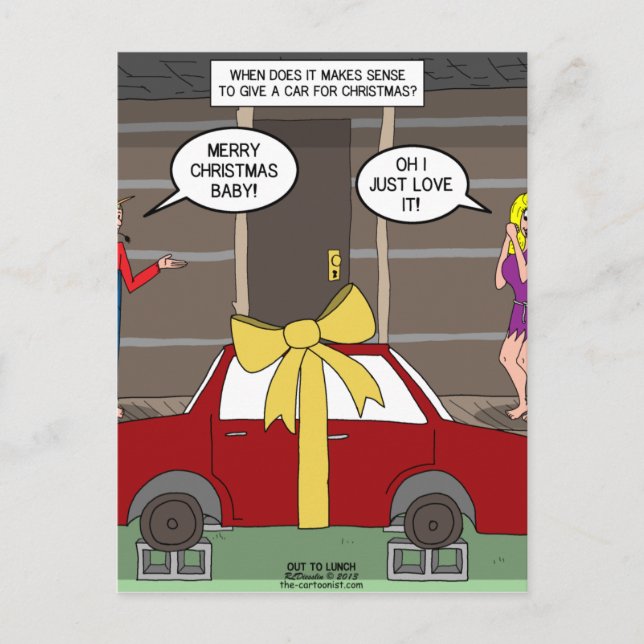Hillbilly Car Christmas Present Holiday Postcard (Front)