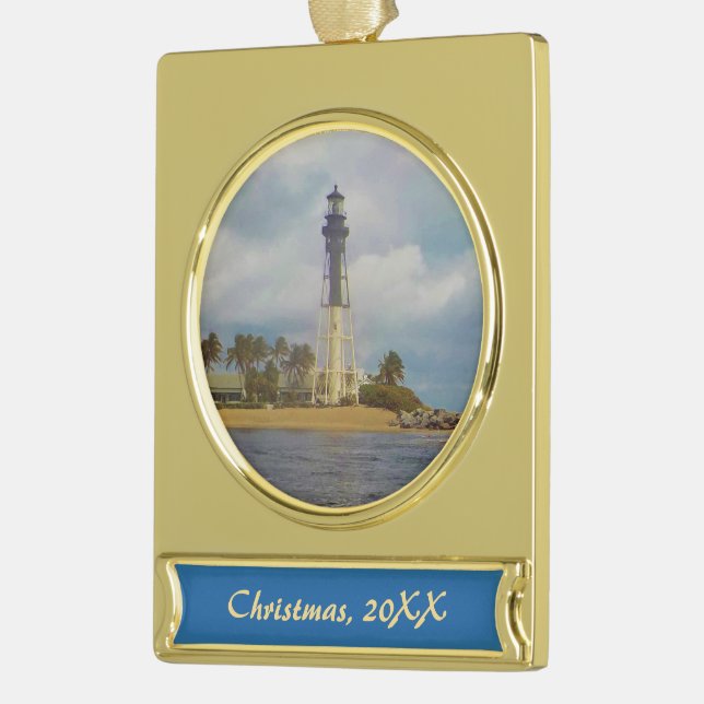 Hillsboro Inlet Light Dated Gold Plated Banner Ornament (Left)