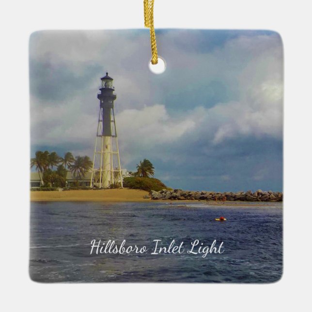 Hillsboro Inlet Light Square Dated Ceramic Ornament (Front)